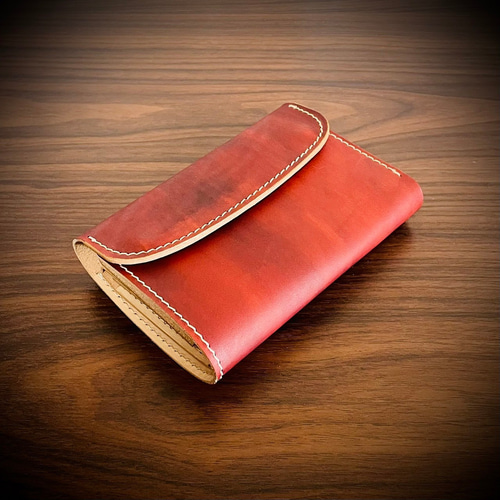総手縫い ミドルウォレット 財布 フルレザー 本革 牛革 ヌメ革 革財布 経年変化を楽しむ ミドルウォレット 総手縫い 三つ折り 財布