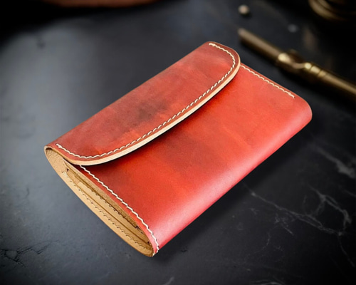 経年変化を楽しむ ミドルウォレット 総手縫い 三つ折り 財布