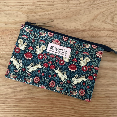 再販4】ウィリアムモリス風☆うさぎ・リス・鳥☆N仕切りポーチ