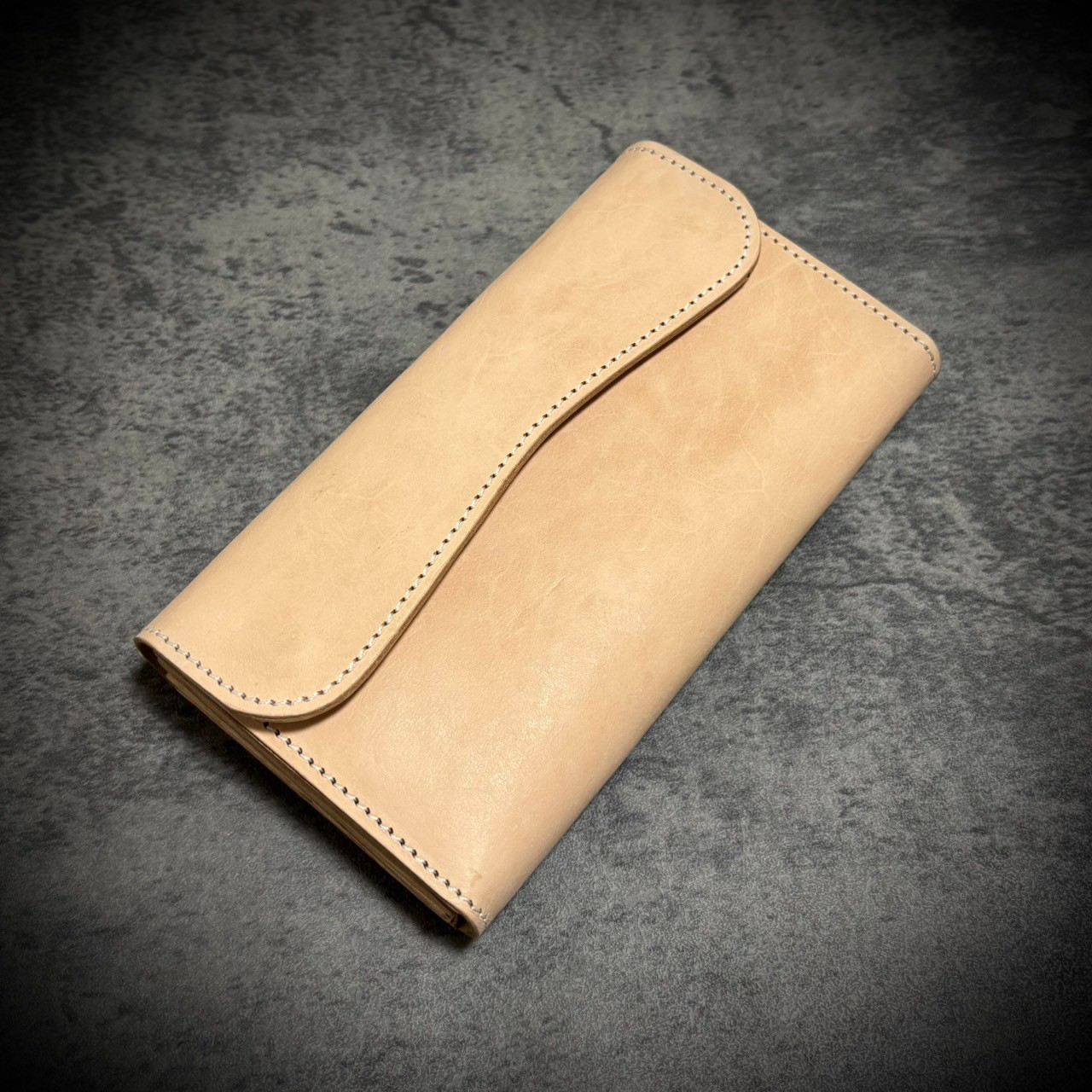 総手縫い フラップ 長財布 フルレザー 本革 牛革 ヌメ革 革
