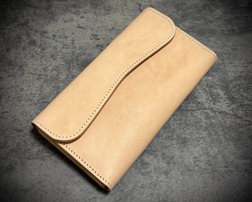 総手縫い フラップ 長財布 フルレザー 本革 牛革 ヌメ革 革財布 ハンドメイド 027ea225eb904cf449f77a74c5659a