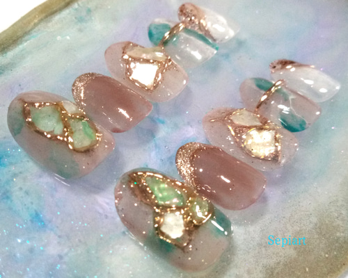 ジェルネイルチップ☆付け爪〜シェルニュアンスミラー☆マグネット