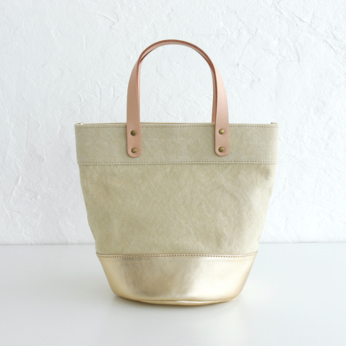 5号帆布とレザーのバケツ型トートバッグ バイオウォッシュキャンバス  