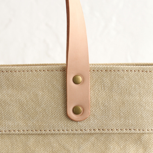 5号帆布とレザーのバケツ型トートバッグ バイオウォッシュキャンバス  