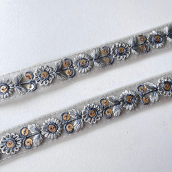 【SALE♡50cm】インド刺繍リボン　ブルーグレー　チュール　SN790 3枚目の画像