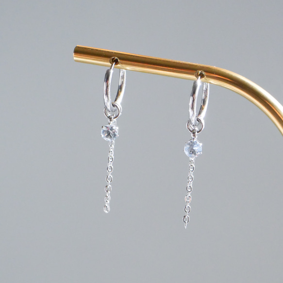 アクアマリンのフープピアス/イヤリング 7月誕生石 サージカルステンレス　金属アレルギー対応　ゴールド　シルバー　天然石 7枚目の画像