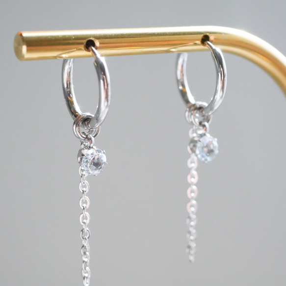 アクアマリンのフープピアス/イヤリング 7月誕生石 サージカルステンレス　金属アレルギー対応　ゴールド　シルバー　天然石 11枚目の画像