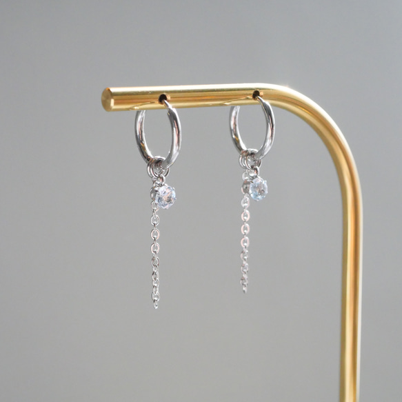 アクアマリンのフープピアス/イヤリング 7月誕生石 サージカルステンレス　金属アレルギー対応　ゴールド　シルバー　天然石 10枚目の画像