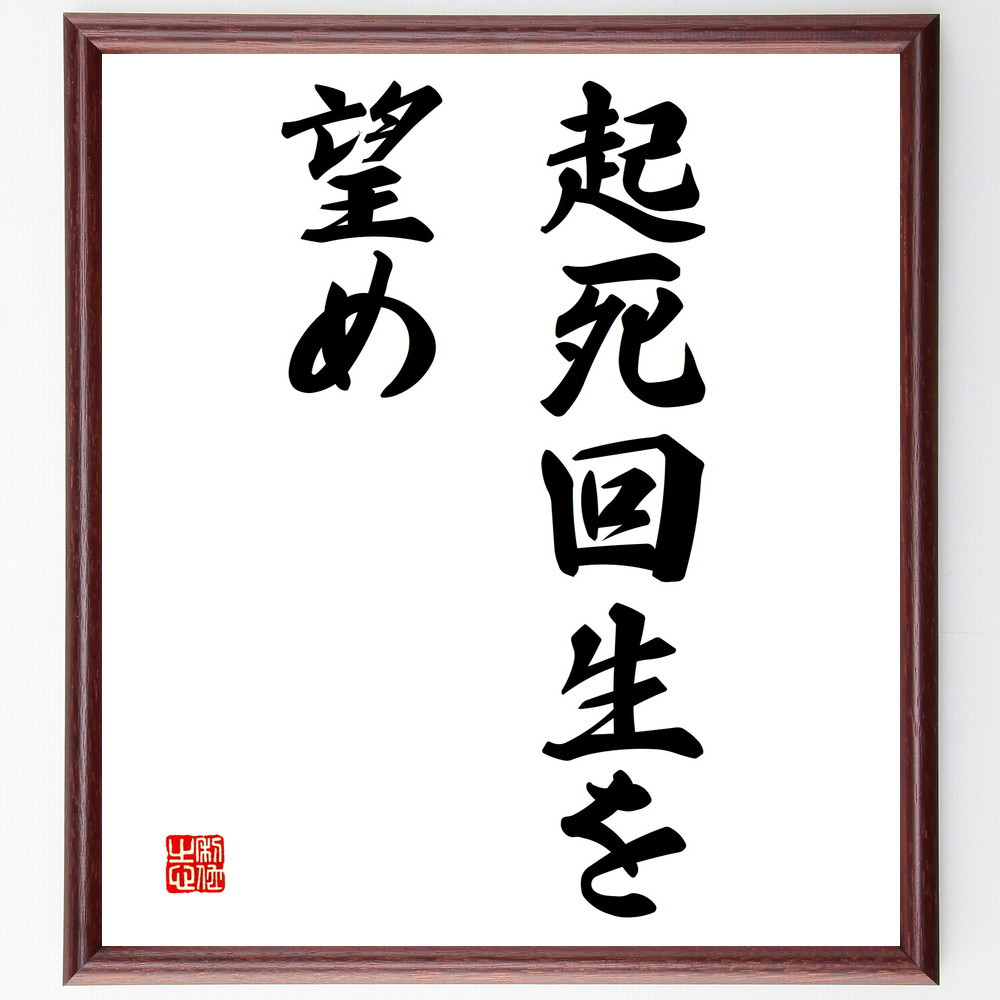 名言「起死回生を望め」手書き書道色紙額／受注後の毛筆直筆（V2748）