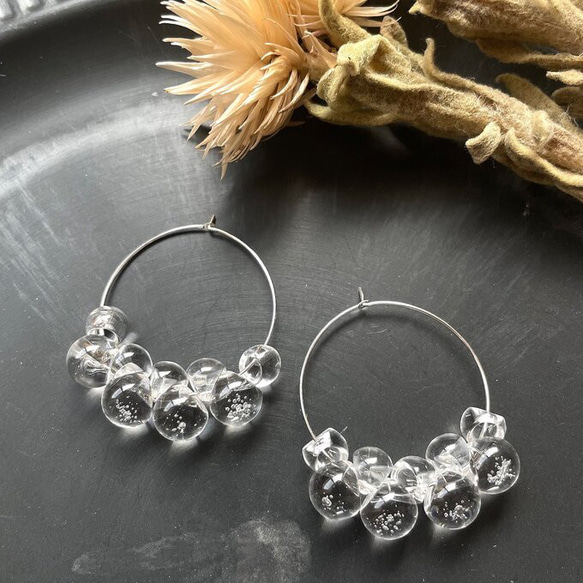 189】new❣️オリジナルバブルクリアビーズ フープ ピアス  