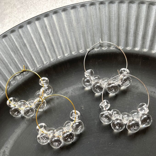 189】new❣️オリジナルバブルクリアビーズ フープ ピアス☆シルバー 