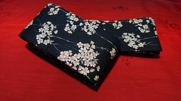 創作帯☆角帯 リバーシブル 桜模様 巾約11cm 1枚目の画像