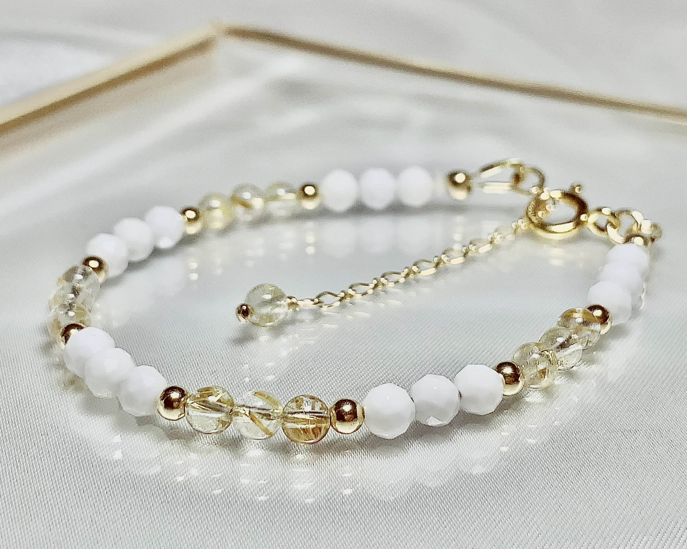 【オマケの石付】天使エネルギーを宿す ◇必要な出会い◇ 安定 ホワイトオニキス ルチルクォーツ ブレスレット 14kgf 4,736円