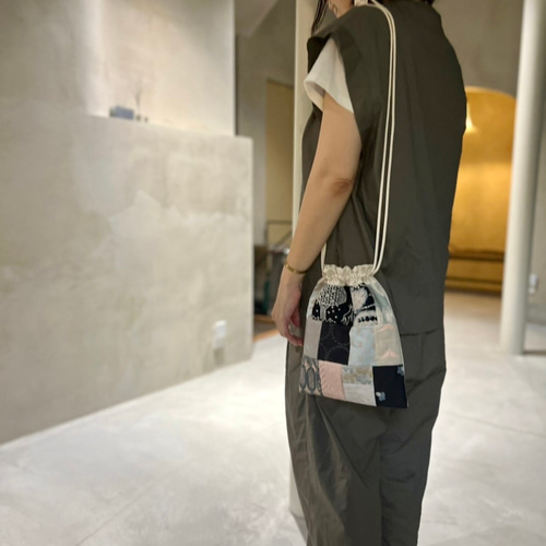 ミナペルホネン ハギレ パッチワーク 巾着バッグ ショルダー 斜