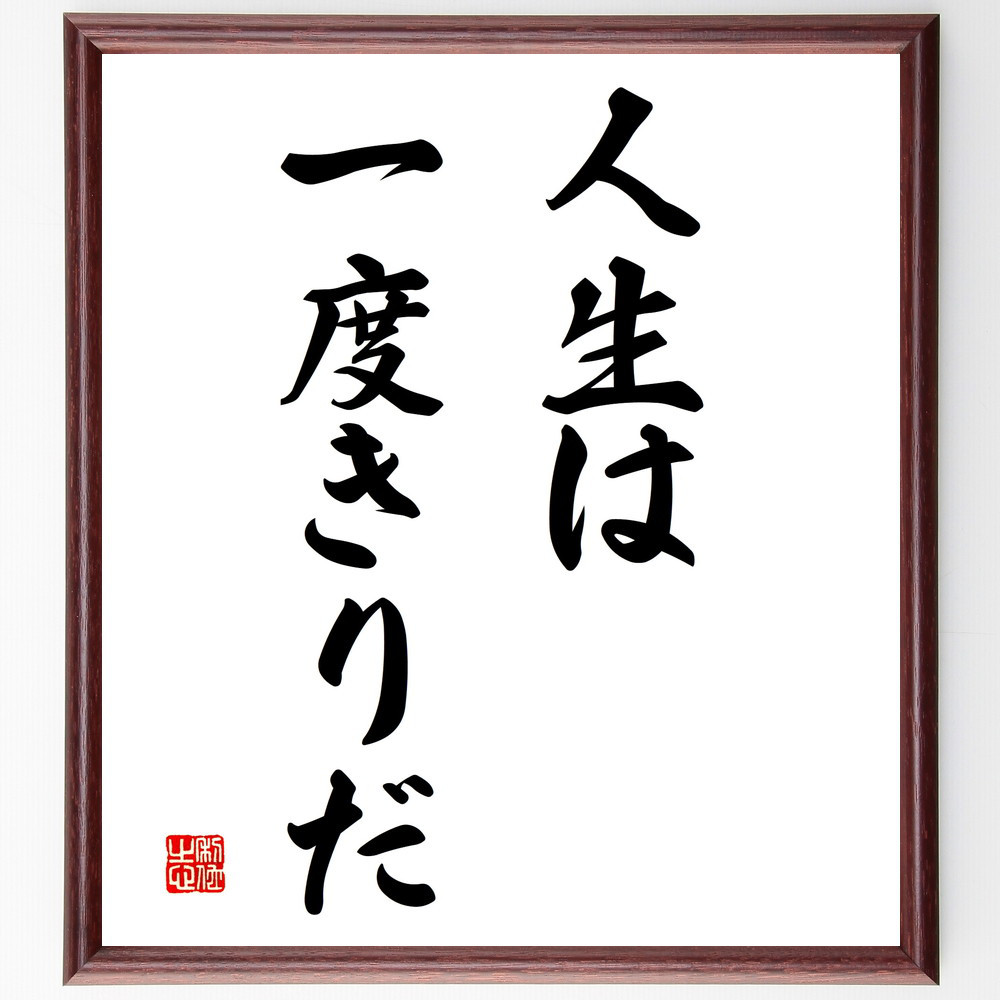 名言「人生は一度きりだ」手書き書道色紙額／受注後の毛筆直筆（V2890）