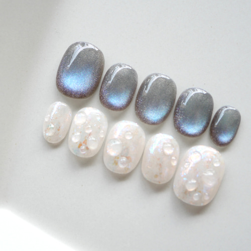 奥行きブルーのうるうるマグネットネイル◇ネイルチップ【casual-No.32  