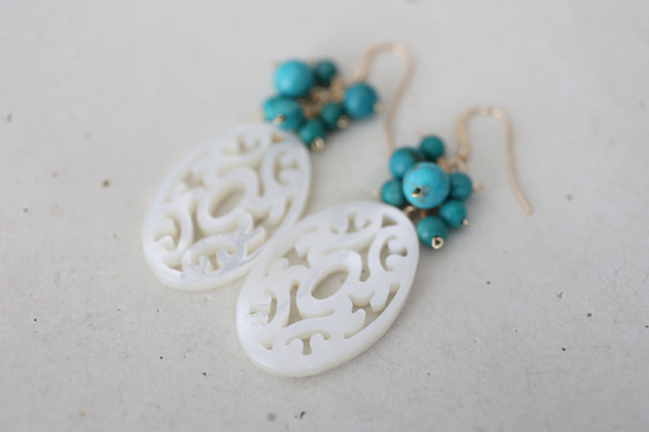 14KGF shell turquoise pierce[kgf5155] 1枚目の画像