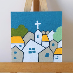 「教会のある風景」小さなコルクボードの原画＊アートパネル 7枚目の画像