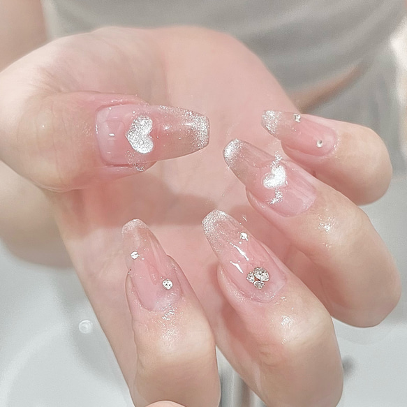 No.44】キラキラちゅるん♡マグネットフレンチ ぷっくりハート