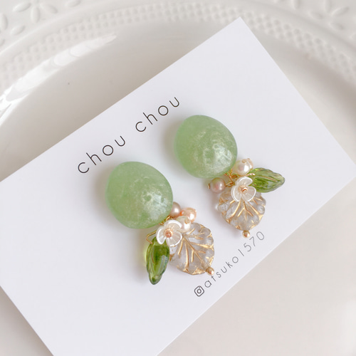 グラデーション 手染め ビーズ グリーン 緑 大ぶり ゆらゆら ピアス グラデーション 手染め ビーズ グリーン 緑 大ぶり ゆらゆら ピアス