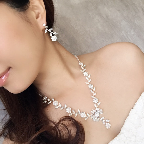 twig silver ビジューネックレス&ピアスセット ブライダル