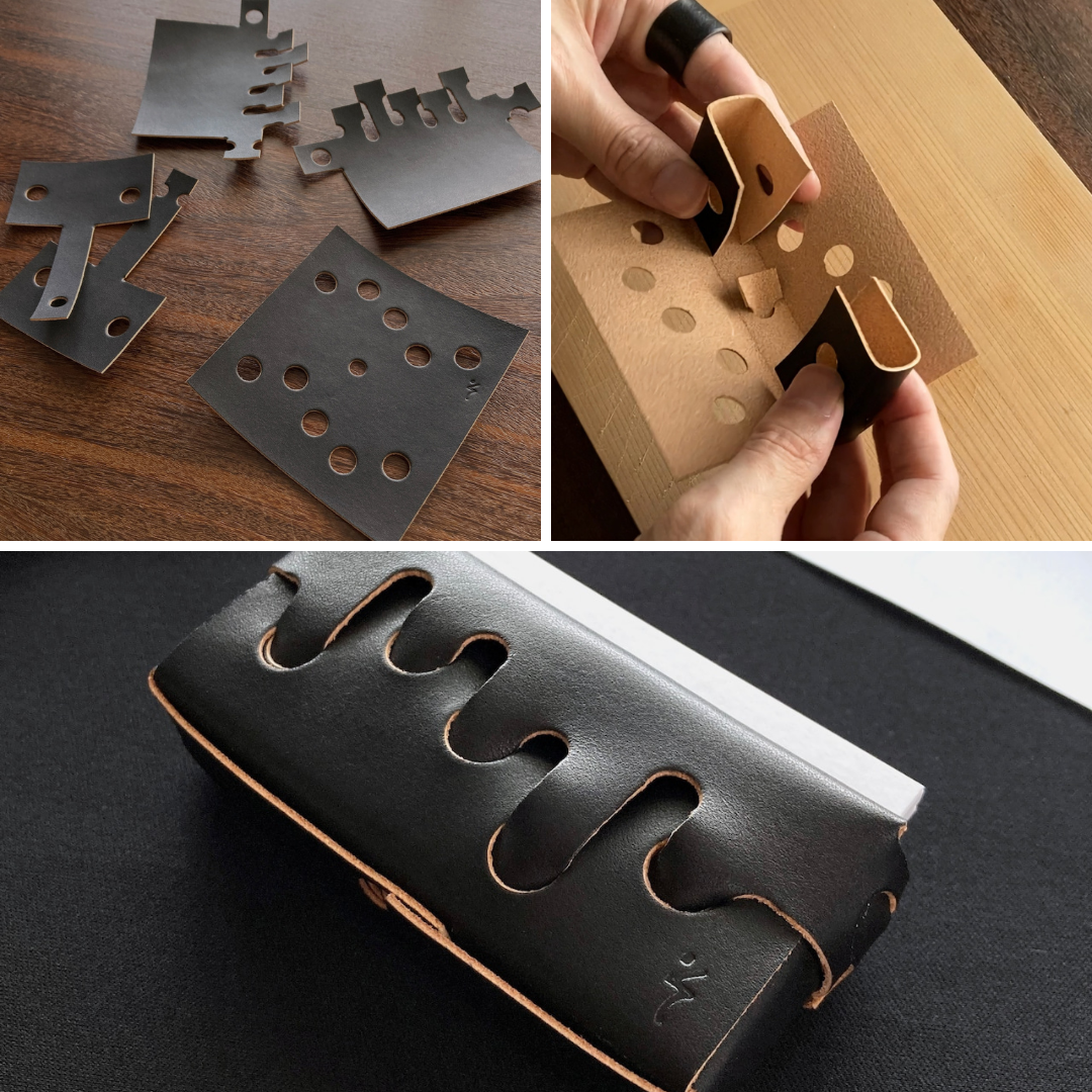 手作りキット丨名刺・カード入れ【黒こげサンドver. 】革 ログウッド染め 草木染め カット済 道具不要