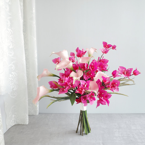 完成品 / 高級造花 ブーゲンビリアのリゾートピンクブーケ no.003