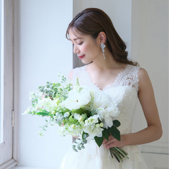 カラージルコニアイヤリング/ピアス(RLE-58) |花嫁 シルバー ゴールド 結婚式 ウエディング ロング 大ぶり 5枚目の画像