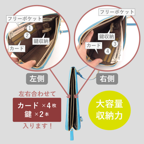 一万円札ぴったり！スマホが入る ストラップ付 L字ファスナー薄型長財布 シュリンク MJ6124