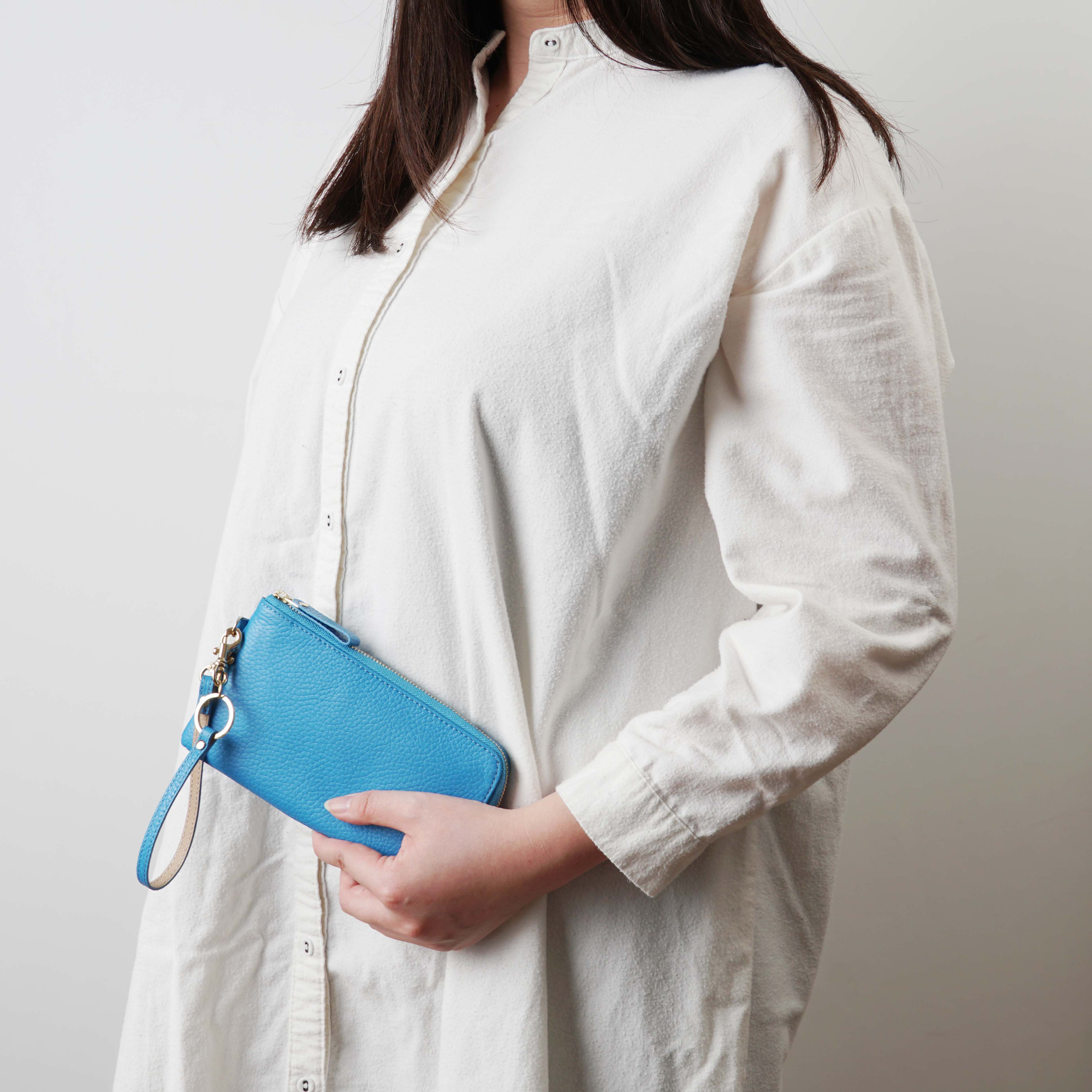 一万円札ぴったり！スマホが入る ストラップ付 L字ファスナー薄型長財布 シュリンク MJ6124