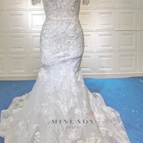 ビジュー マーメイド 半袖 韓国スタイル ウェディングドレス ドレス  