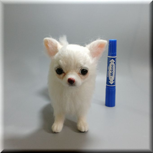 羊毛フェルト 犬 チワワ ホワイト ロングコート 犬フィギュア