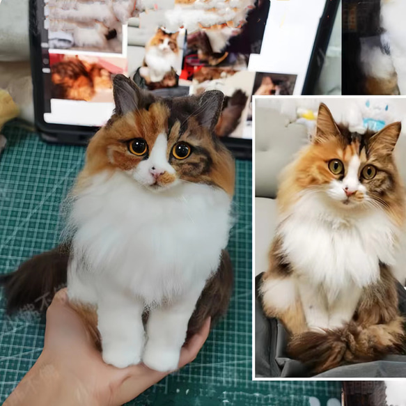 【オーダーメイドペット】羊毛フェルト、うちの子　猫ぬいぐるみ、フェルト猫、羊毛猫、肖像画、犬猫人形 プレゼントやギフトに 100% 模様
