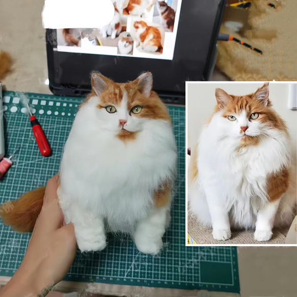 【オーダーメイドペット】羊毛フェルト、うちの子　猫ぬいぐるみ、フェルト猫、羊毛猫、肖像画、犬猫人形 プレゼントやギフトに 100% 模様