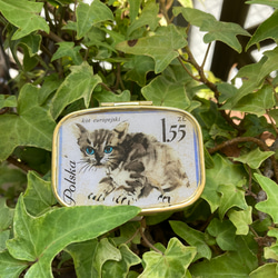 古い外国切手のピルケース　アクセサリーケース 再販（ポーランド青い眼の子猫）プレゼントにも 2枚目の画像