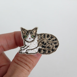 エキゾチックショートヘア 灰白 猫刺繍ブローチ ブローチ Homietoby