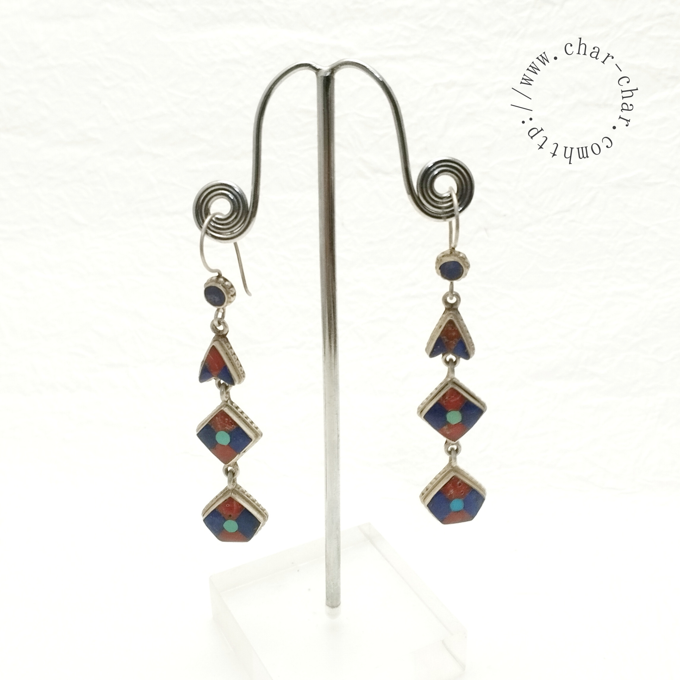 P-8【送料無料】天然石シルバー　P-8 ピアス(ラピスラズリ、山サンゴ、トルコ石)