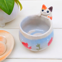 三毛猫金魚鉢コーヒーカップ１３０ｍｌ　ネコの陶器　受注後の制作となります 1枚目の画像