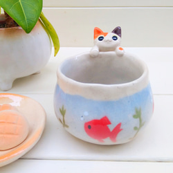 三毛猫金魚鉢コーヒーカップ１３０ｍｌ　ネコの陶器　受注後の制作となります 7枚目の画像