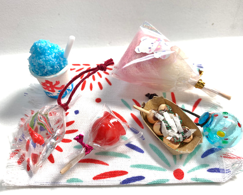 ☆ミニチュア夏祭りセット(受注生産) 樹脂粘土 フェイクフード その他