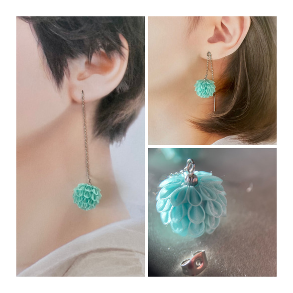 2way チェーンピアス 「くす玉《ラムネ》」つまみ細工 夏 浴衣 お祭り