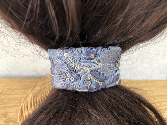 刺繍リボンの髪飾り オリエンタルフラワー　モーブ 6枚目の画像