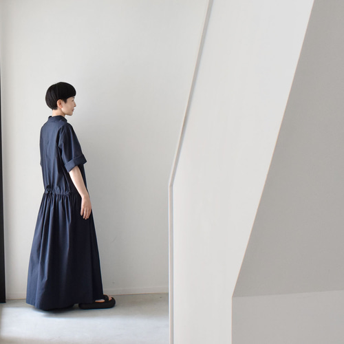 【 JOSEPH 】ロングワンピース 七分袖絹100% サイズ36 紺 花柄 七分袖切替ギャザーロングワンピース：紺［OP33HSNV