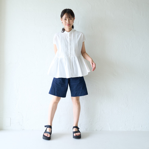ENNOY ネイビー ショートパンツ ウエストベルト付き ﾓﾘﾉｶﾞｯｺｳ ウエストベルト付きベイカーショートパンツ【ネイビー