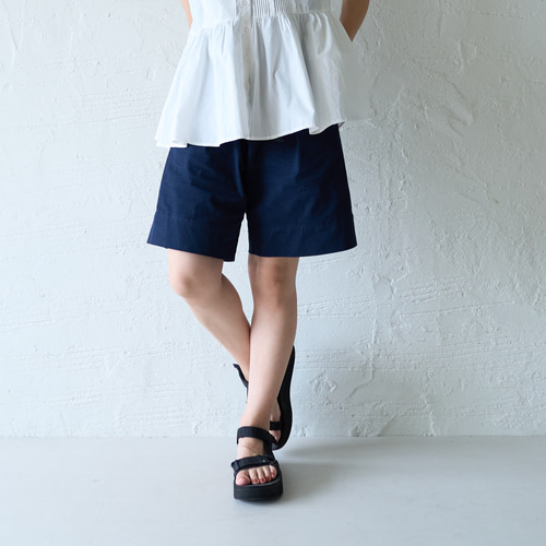 ﾓﾘﾉｶﾞｯｺｳ ウエストベルト付きベイカーショートパンツ【ネイビー