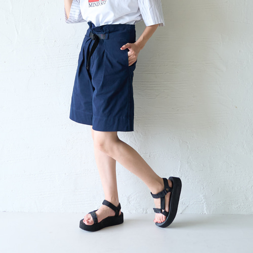 ENNOY ネイビー ショートパンツ ウエストベルト付き ﾓﾘﾉｶﾞｯｺｳ ウエストベルト付きベイカーショートパンツ【ネイビー