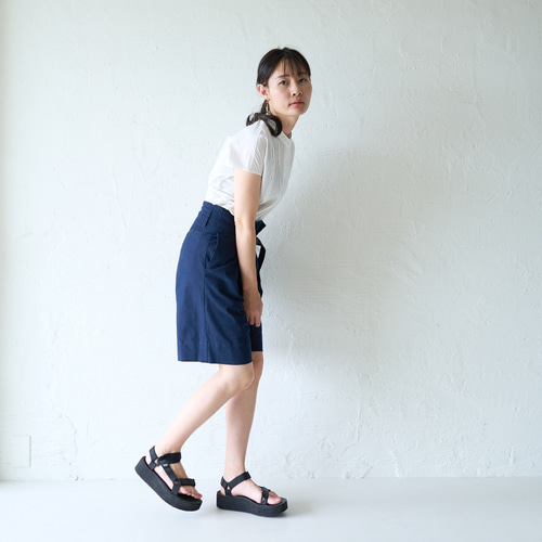 ﾓﾘﾉｶﾞｯｺｳ ウエストベルト付きベイカーショートパンツ【ネイビー