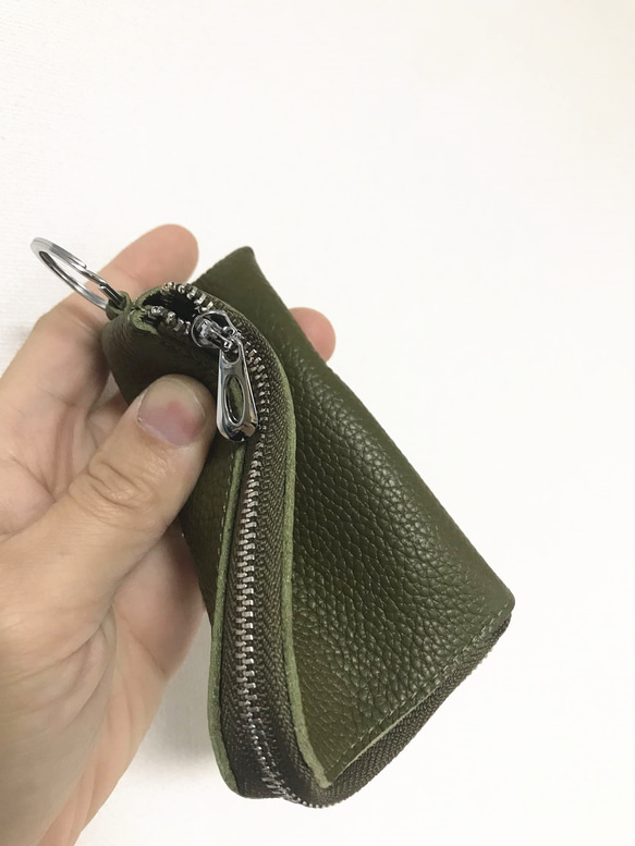 二つ折り財布 本革 ミニ財布 L字ファスナー 薄い財布 小銭入れ コインケース--グリーン 9枚目の画像