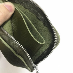 二つ折り財布 本革 ミニ財布 L字ファスナー 薄い財布 小銭入れ コインケース--グリーン 10枚目の画像