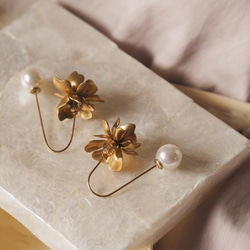 立體水晶珍珠花 正反兩戴設計耳勾 第2張的照片